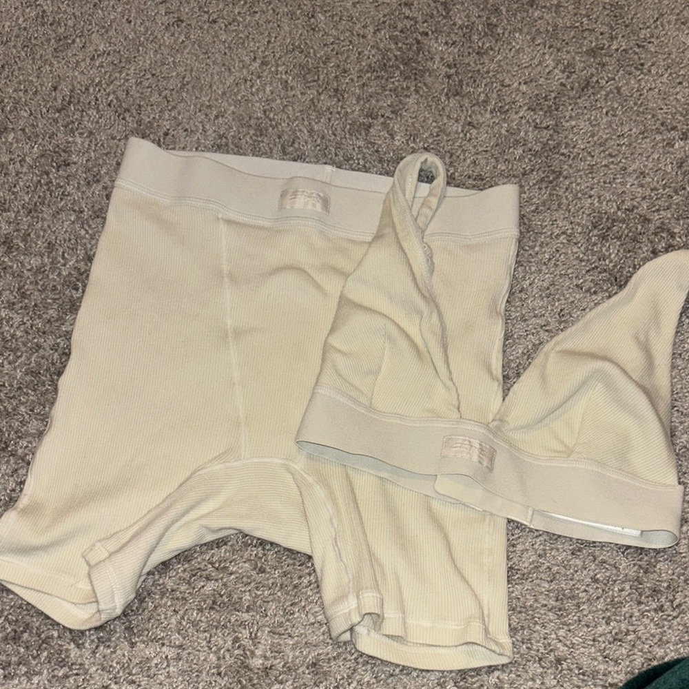 SKIMS Ribbed Cream Loungewear Set
